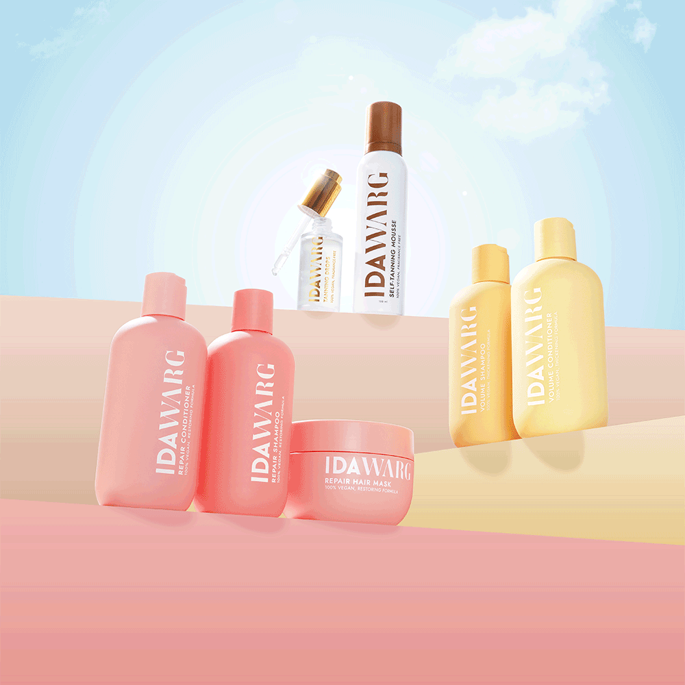Valikoima IDA WARG -hiustenhoito- ja itseruskettustuotteita