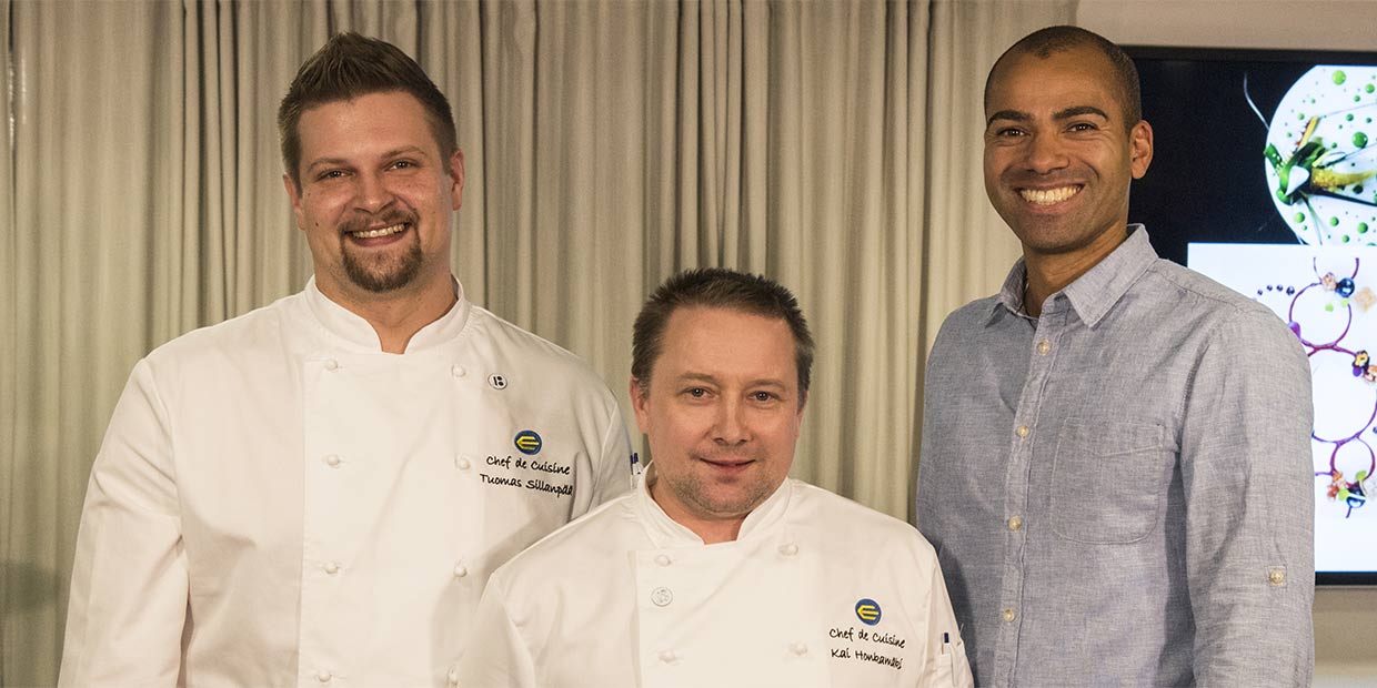 Keittiömestarit Tuomas Sillanpää, Kai Honkamäki sekä kokki ja food stylist Alex Nurmi Keittiömestarit Tuomas Sillanpää, Kai Honkamäki sekä kokki ja food stylist Alex Nurmi